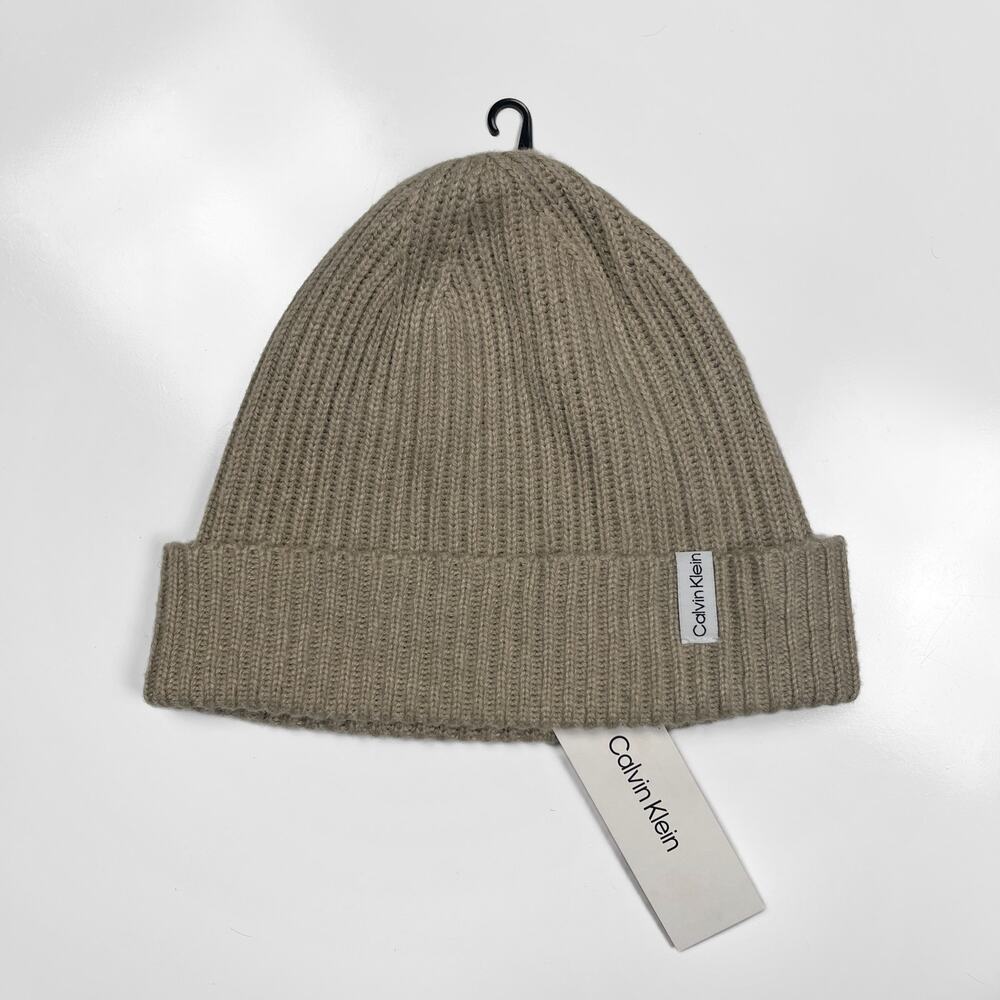 NWT Calvin Klein Cuff Knit Beanie Tan Winter Cuffed Hat OS CKO200196